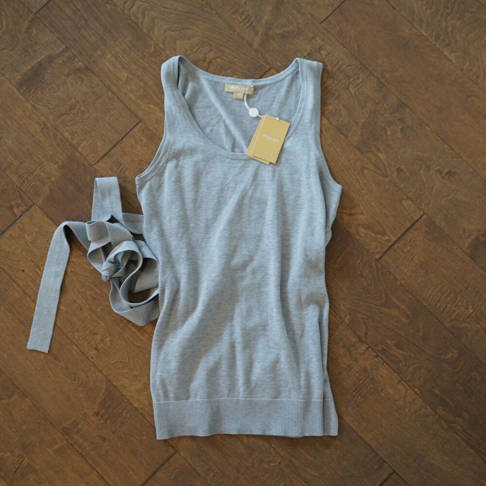 Michael Kors‎ collection Compact Cotton Wrap Tank NWT 100% Cotton Sz M Gray
